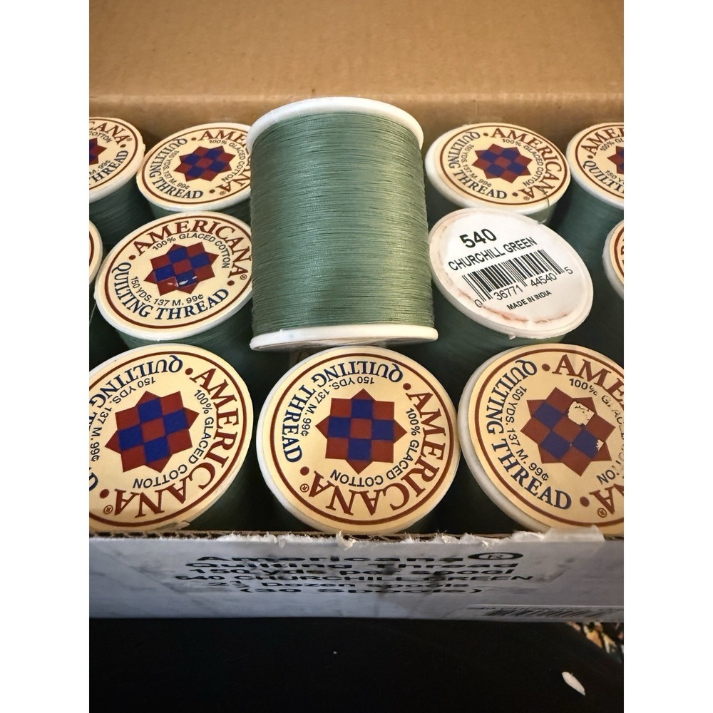 1 Case: 30 Spools CHURCHILL GREEN Americana‎ Quilting Thread 100% Glacéd Cotton